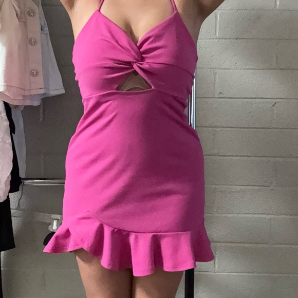Fashion Nova  Without Your Kisses Dress - Fuchsia Ruffle Hem Slip Dress - Picture 2 of 4